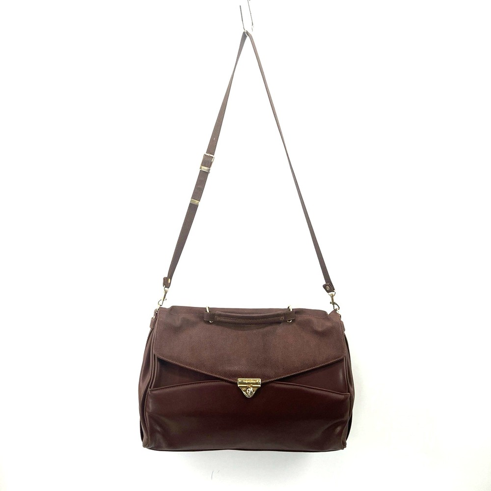 Vintage Capezio Brown Leather Bag Laptop Briefcase Snake Print Gold Tone - Picture 2 of 14